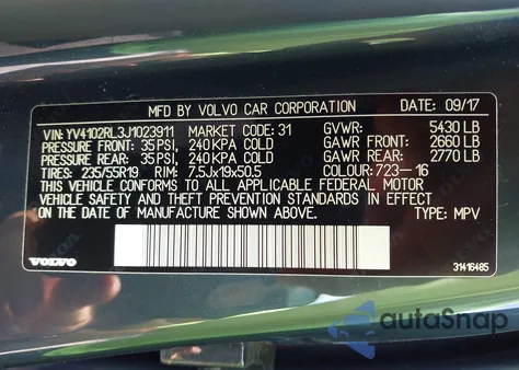 2018 Volvo Xc60 T5 Inscription z USA, uszkodzony, nr VIN YV4102RL3J1023911